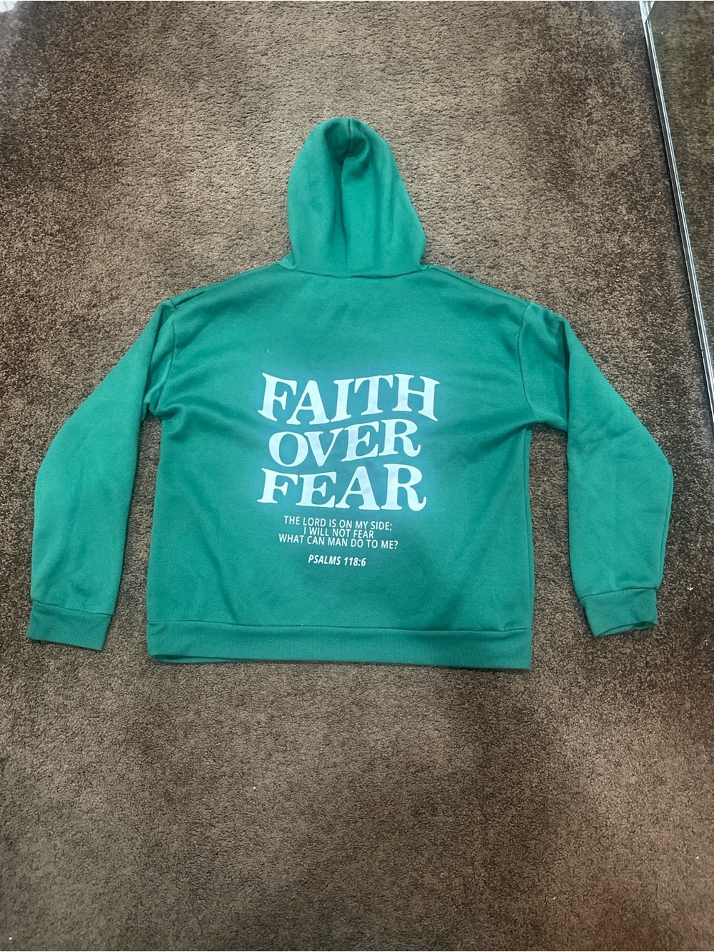 Kids Green Hoodie with 'Faith Over Fear' Graphic